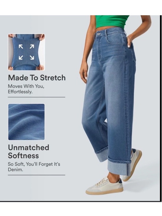 HALARA Denim - Halara Women's Flex High Waisted Rolled Hem Wide Leg Jeans Sz M